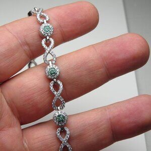 *925 Sterling Silver Diamond & Emerald Bracelet